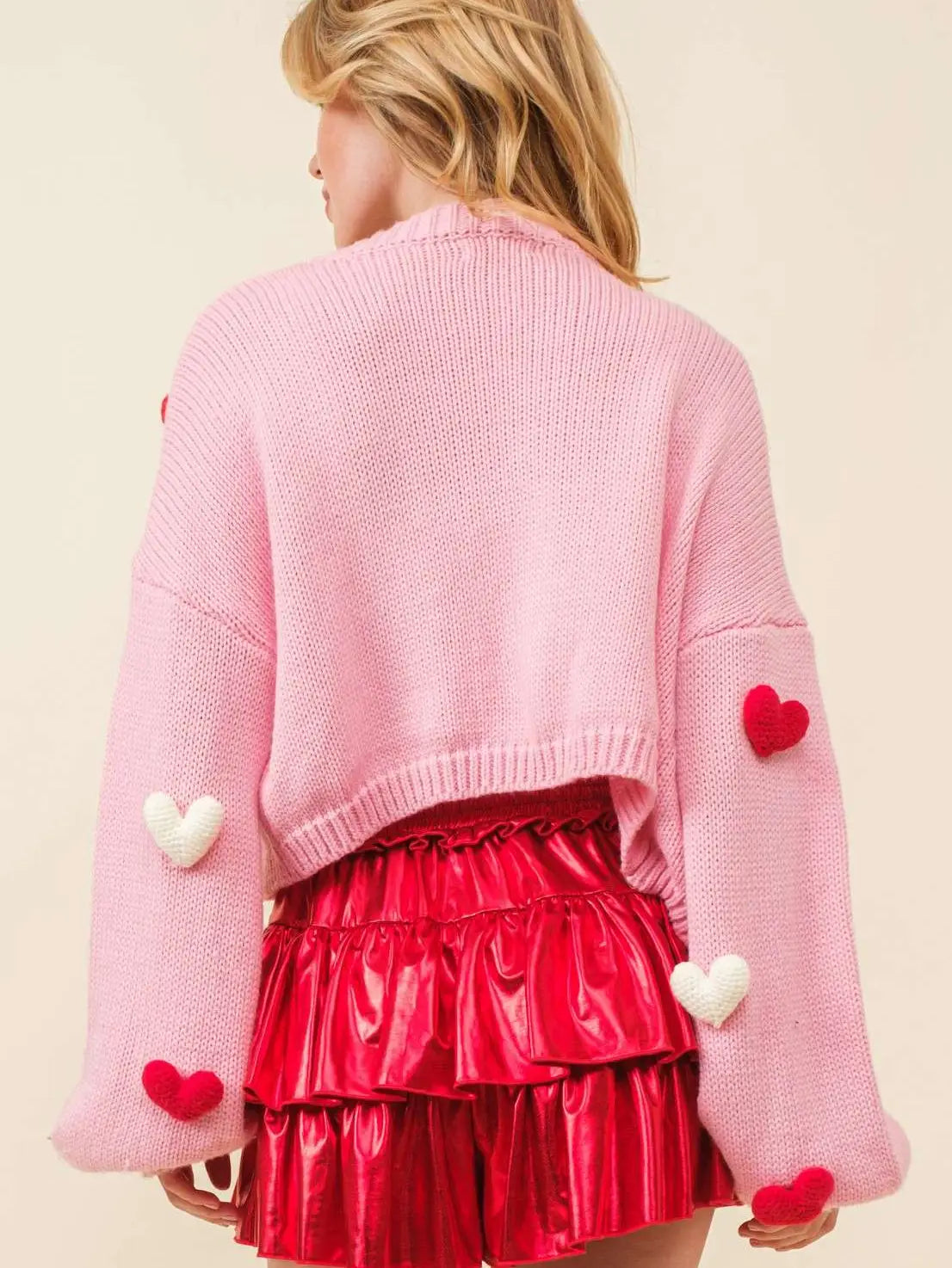 3d Heart Cropped Cardigan