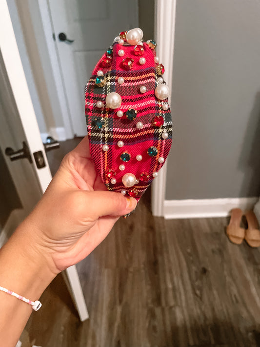 Plaid pearl headbandl