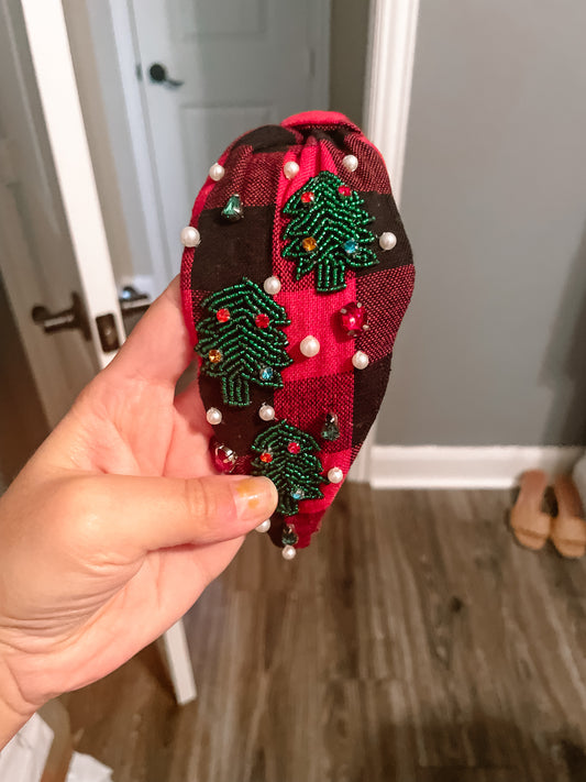 Plaid Christmas tree headband