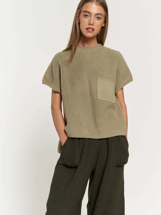 Sage Mock Neck Short Sleeve Sweater