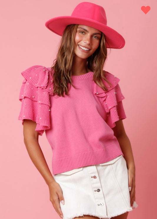 Pre-Order Pink Pearl Ruffle Top