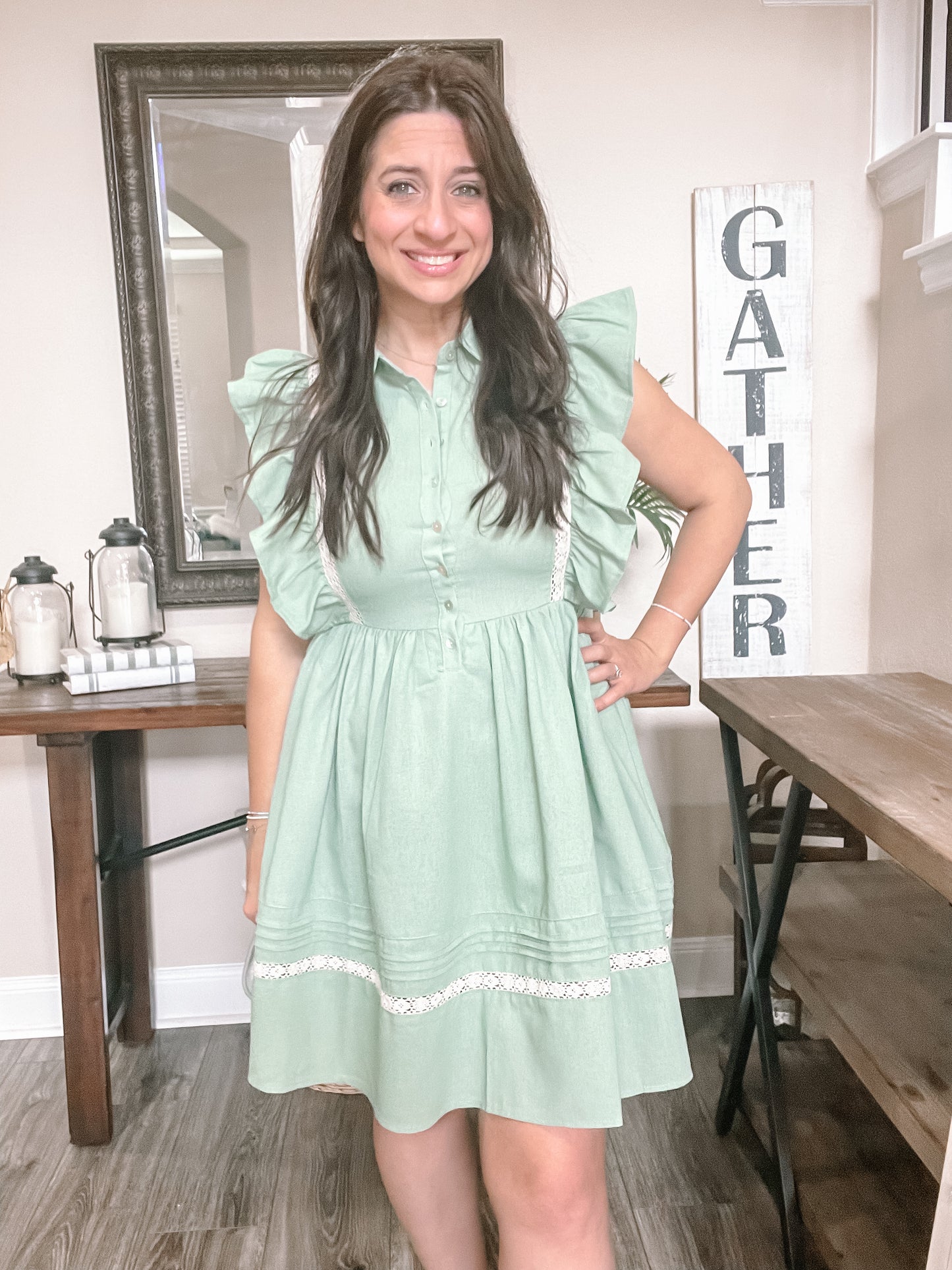 Sage Ruffle Lace Dress