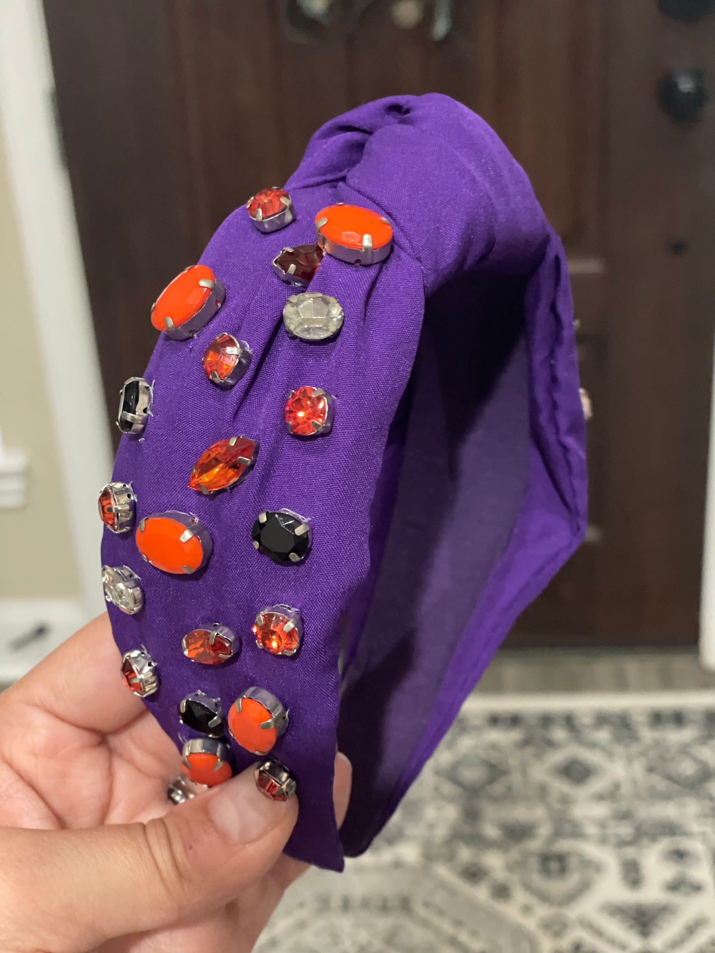 Purple headband with orange beads