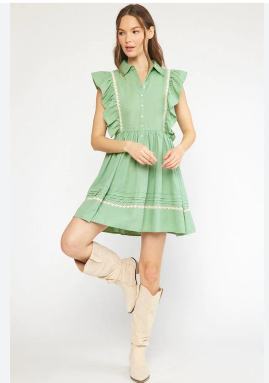 Sage Ruffle Lace Dress