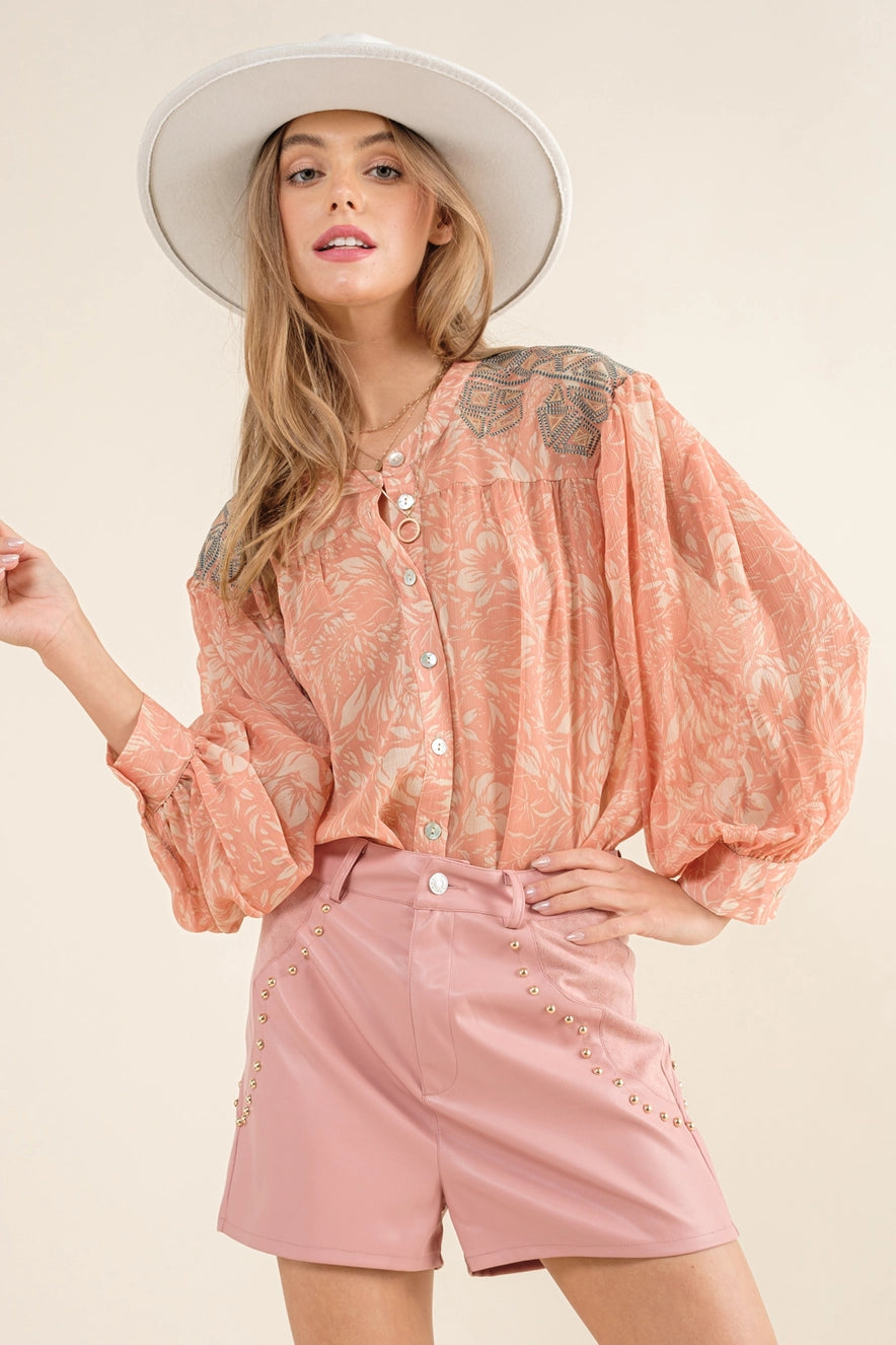 Chiffon Embroidered Shoulder Blouse
