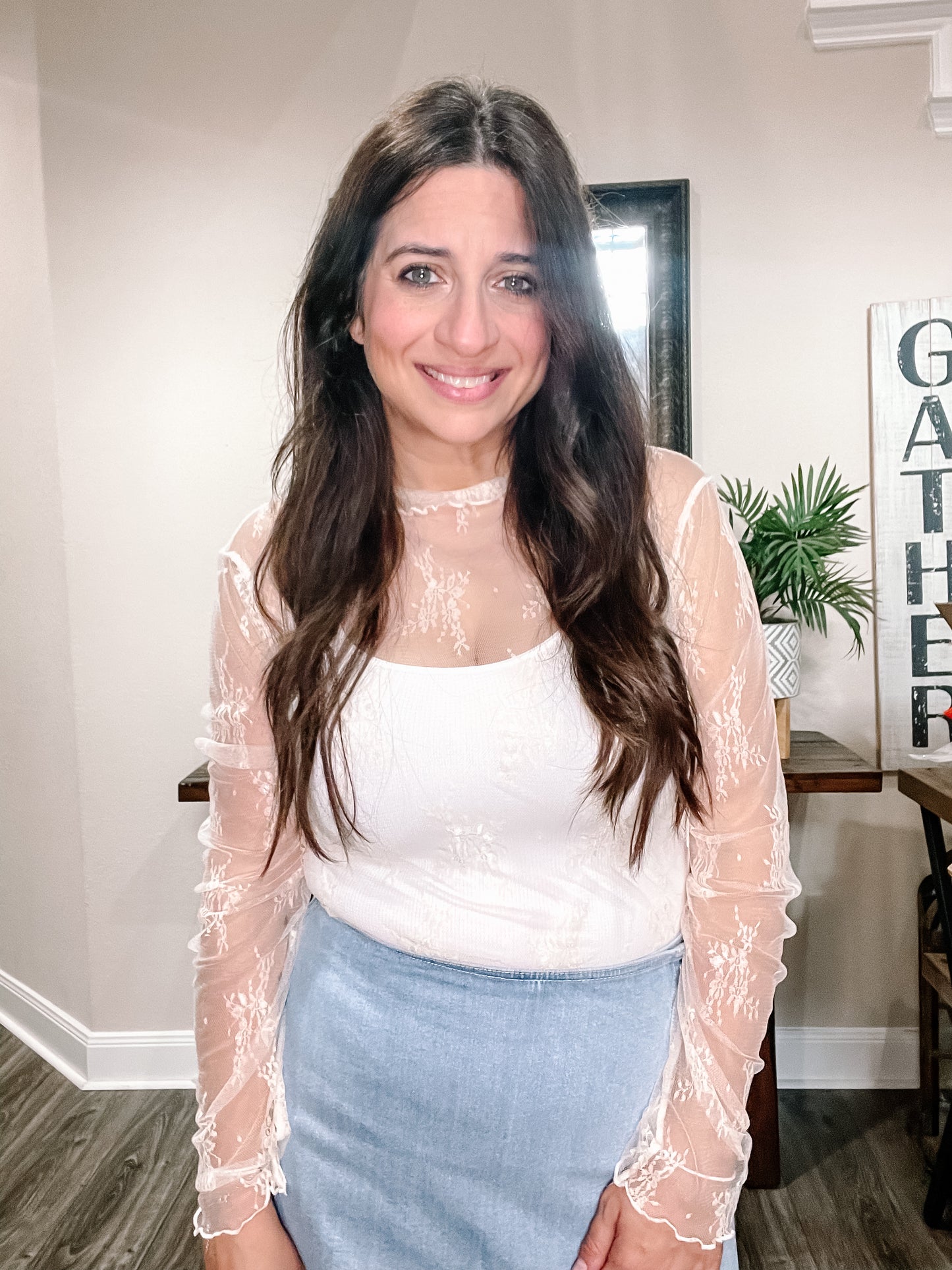 Cream Sheer Lace Top