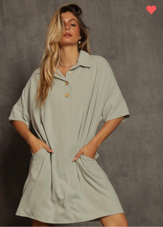 Sage Linen Button Dress