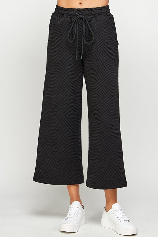 Black Textured Cropped Bottoms