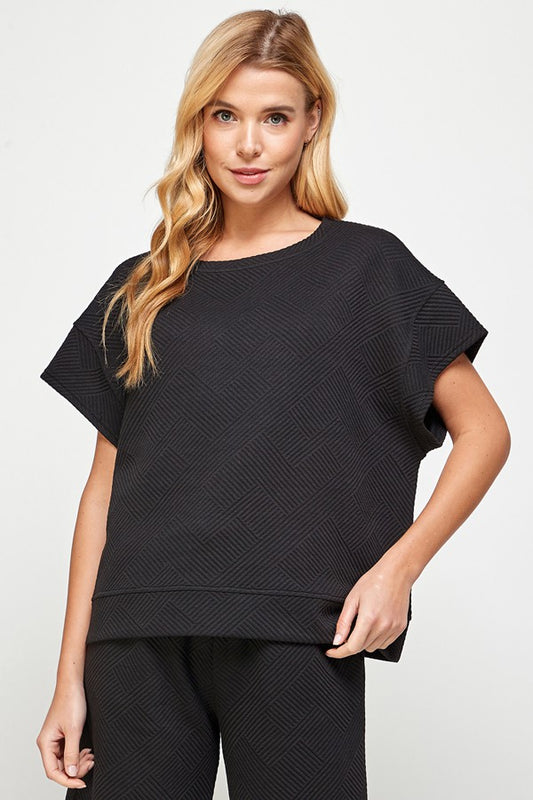 Black Textured Short Sleeved Top