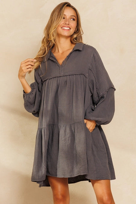 Charcoal Cotton Gauze Dress