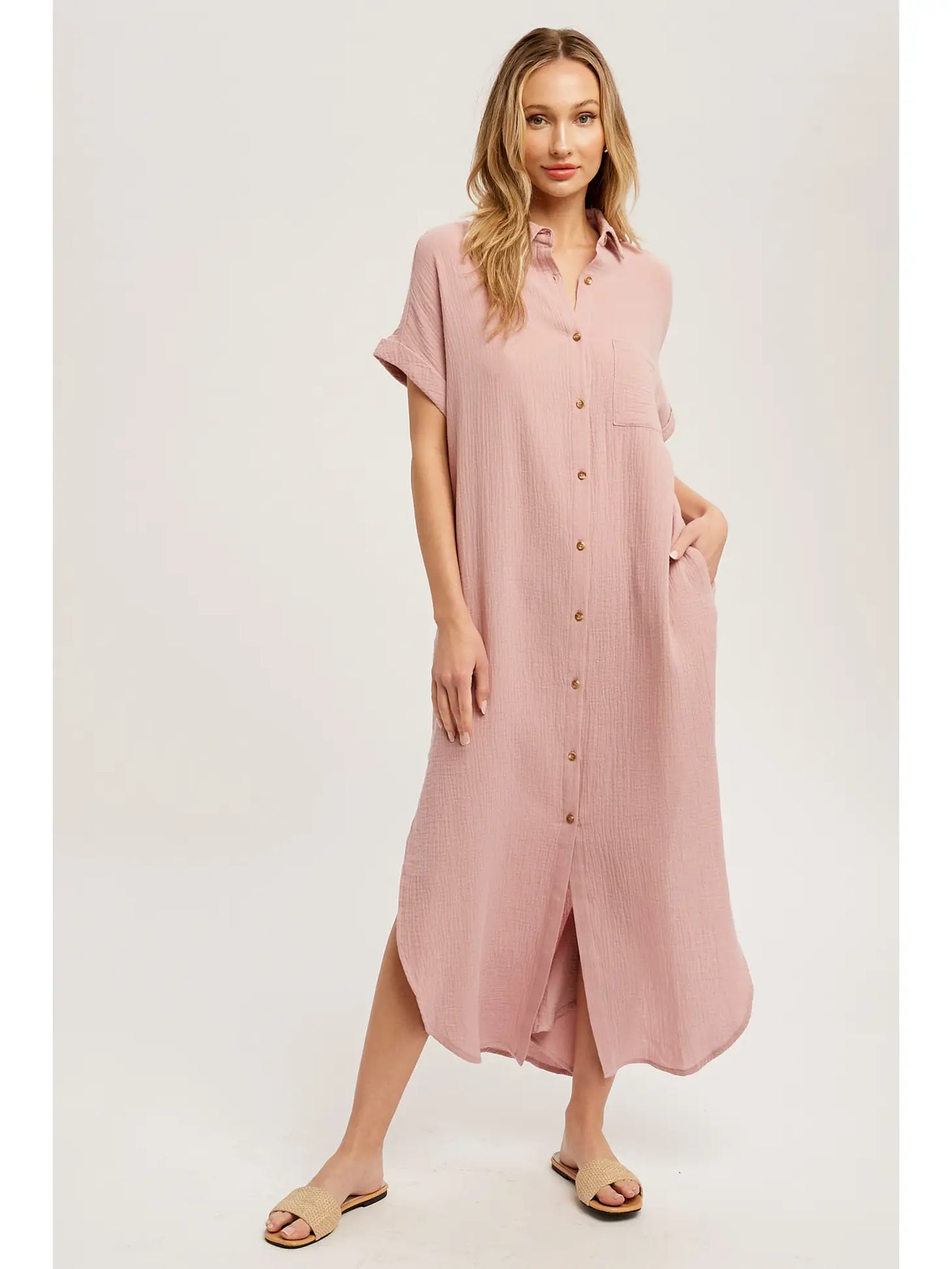 Dusty Pink Button Up Dress