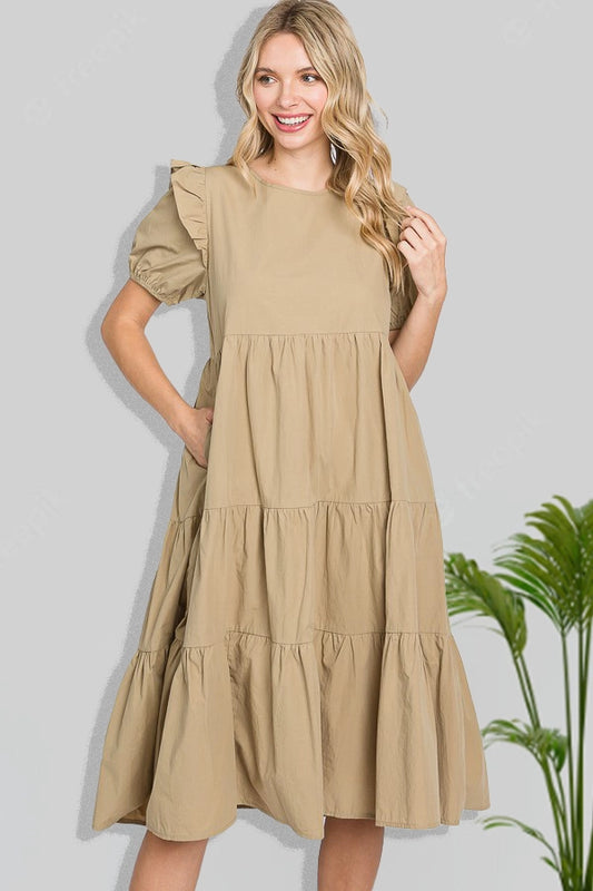 Taupe Tiered Midi