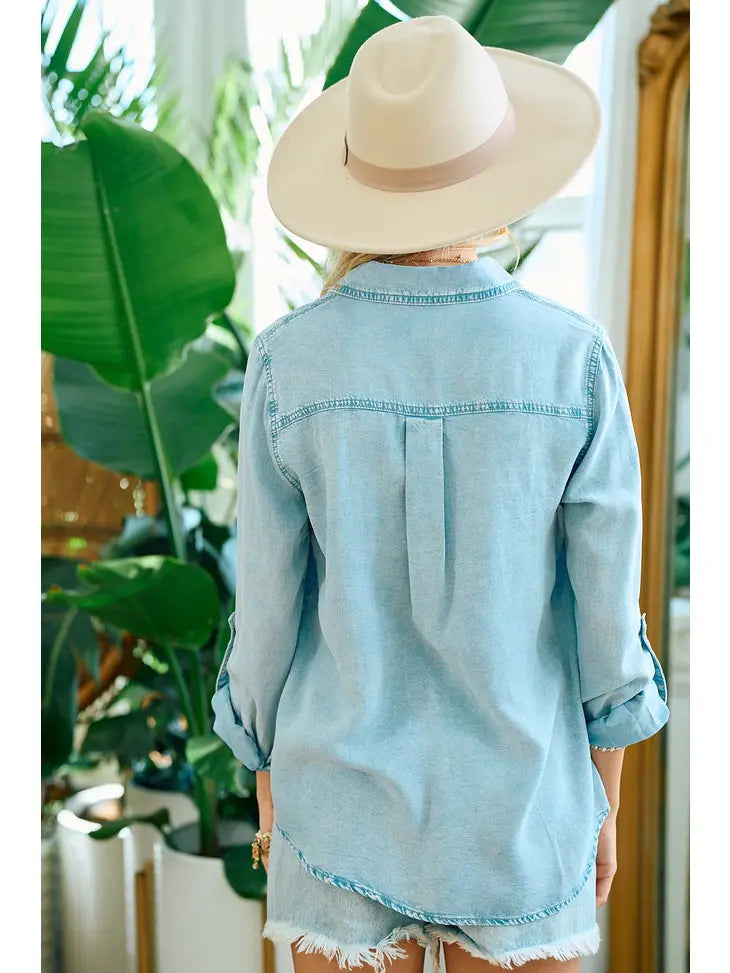 Chambray Button Up Long Sleeve