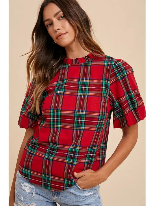 Tartan Mock Neck Blouse