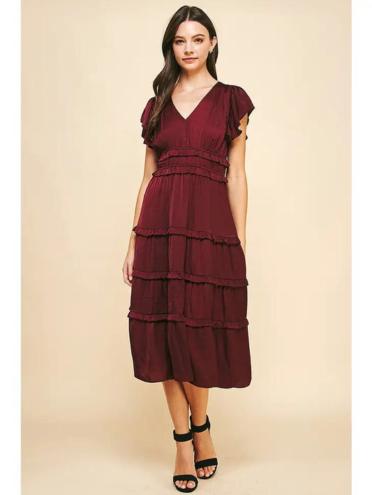 Plum V-Neck Midi Dress