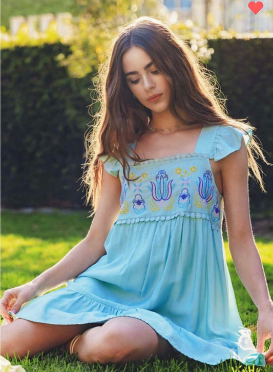 Embroidered Mint Dress