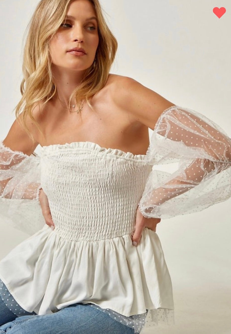 White Tulle Smocked Top