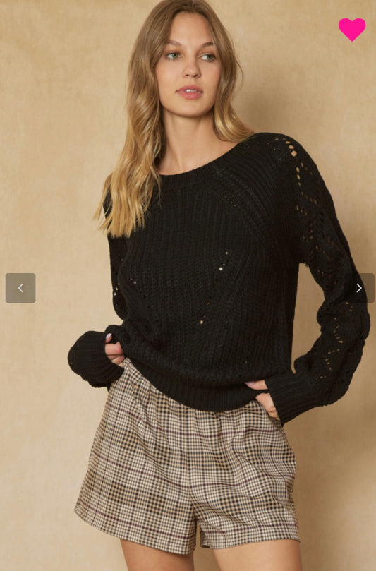 Black Semi Sheer Sleeved Sweater