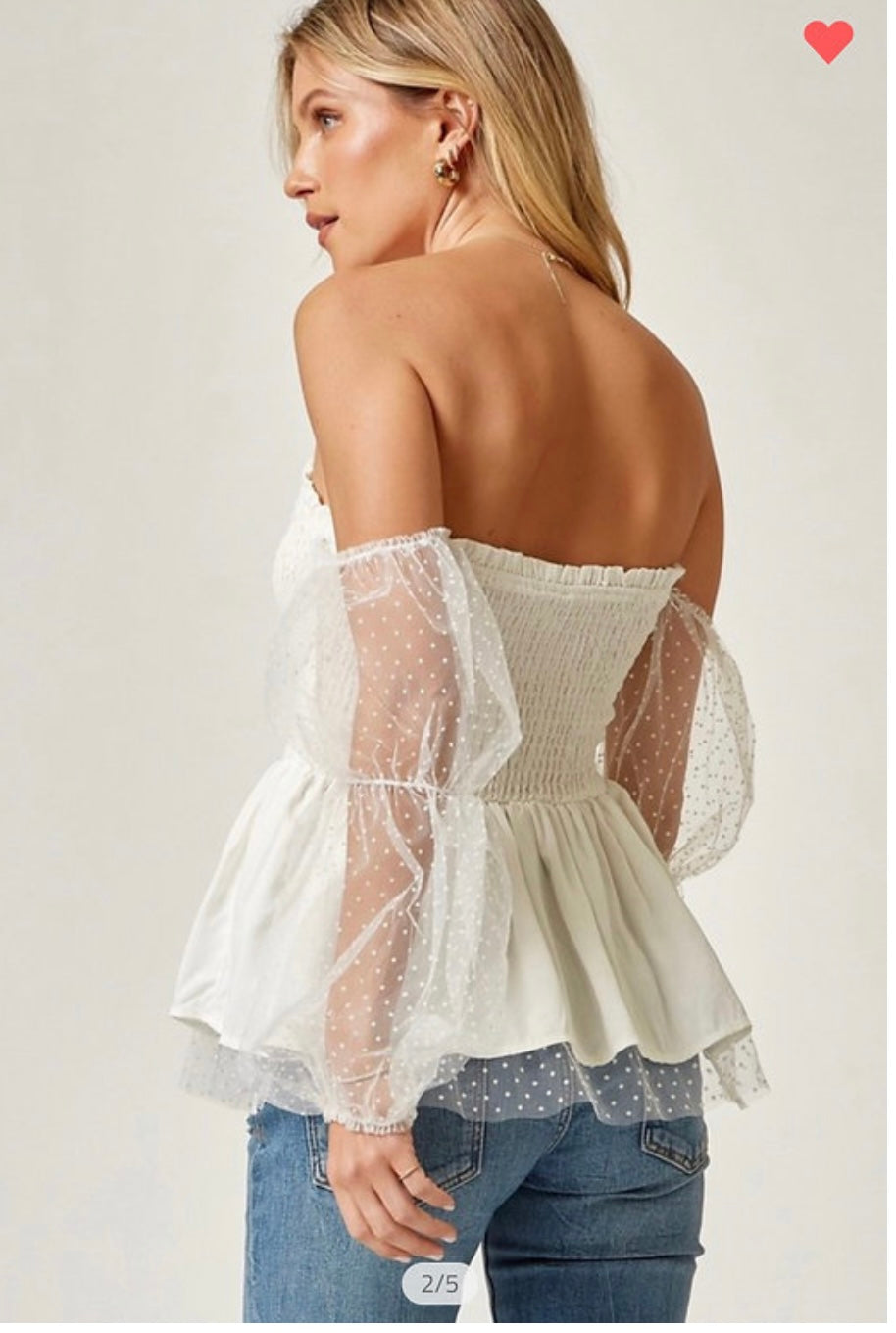 White Tulle Smocked Top