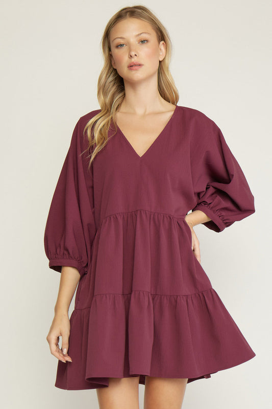 Maroon 3/4 Sleeve Dress