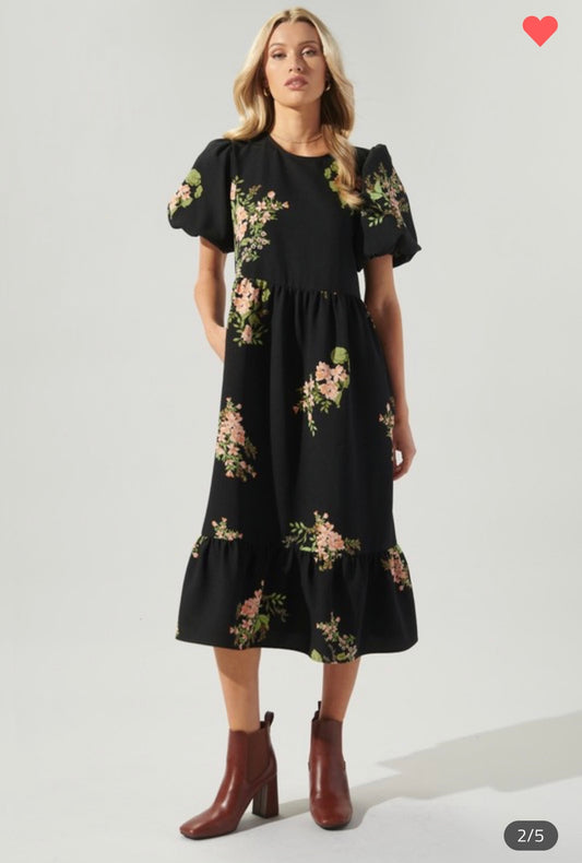 Black floral midi