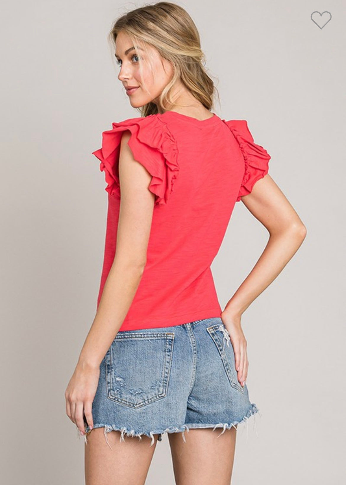 Coral Cotton Ruffle Sleeve Top