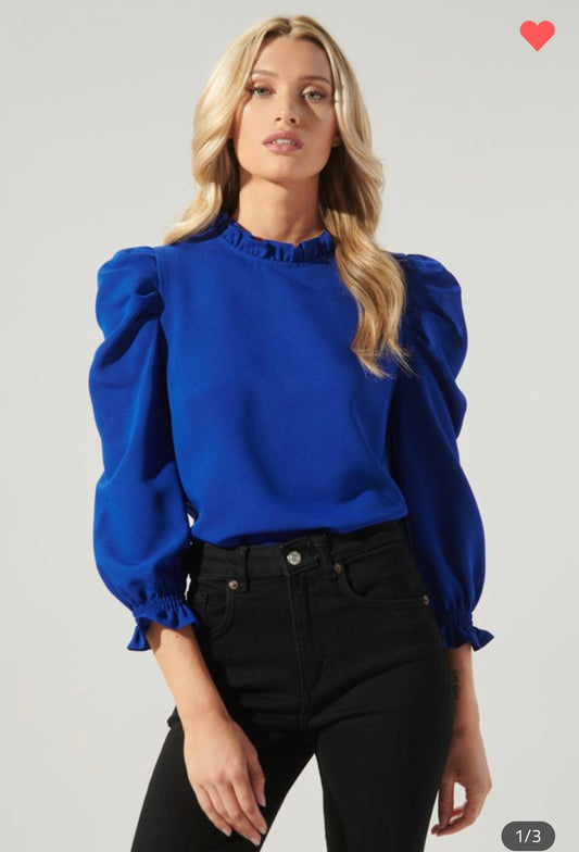 Cobalt Blue Ruffle Sleeve Blouse