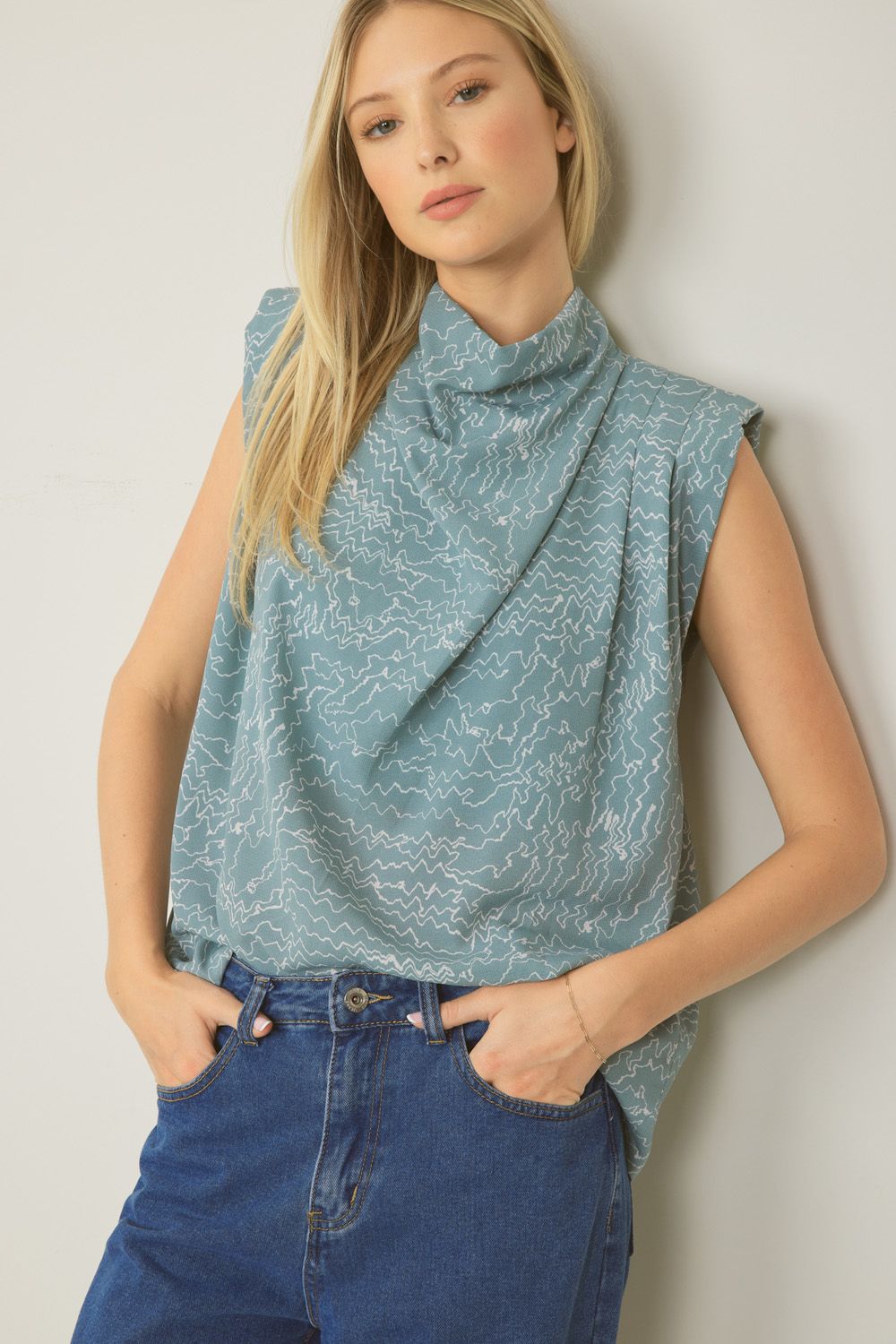 Blue Cowl Neck Top